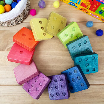 Handcrafted Wooden Dot Cuboids In Rainbow, 2 of 11