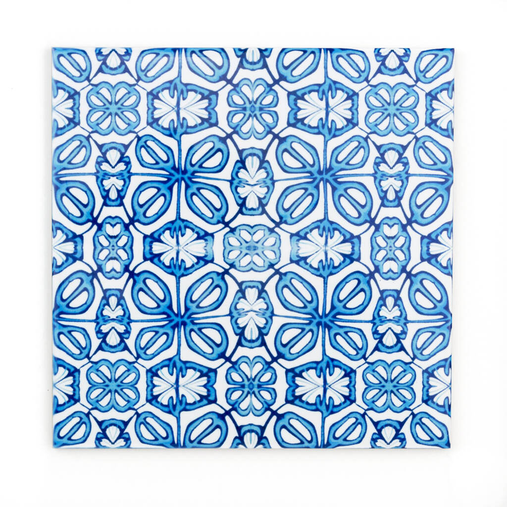 'Blue Turkish Flower' Handprinted Ceramic Tiles, 1 of 10