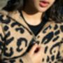 Beige Three Quarter Zip Leopard Print Jumper, thumbnail 5 of 6