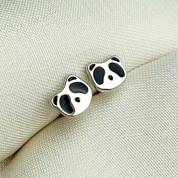 Sterling Silver Tiny Racoon Face Stud Earrings, 2 of 6