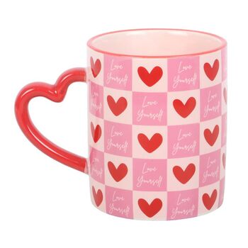 Love Yourself Checkered Mug With Heart Handle, 3 of 3