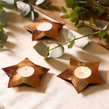 Set Of Three Copper Star Tea Light Holders, 3 of 11