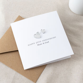 Mini Silver Hearts 25th Wedding Anniversary Card, 3 of 3