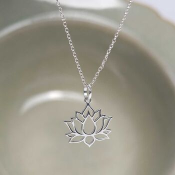 Sterling Silver Lotus Flower Necklace, 4 of 6