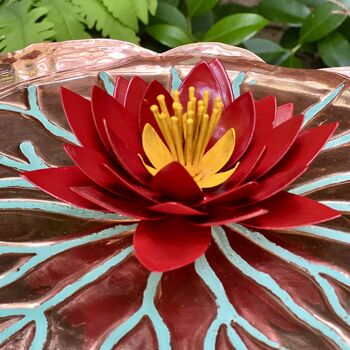 Copper Lily Pad Sculpture With Red Flower Large Outdoor Garden Art, 2 of 5