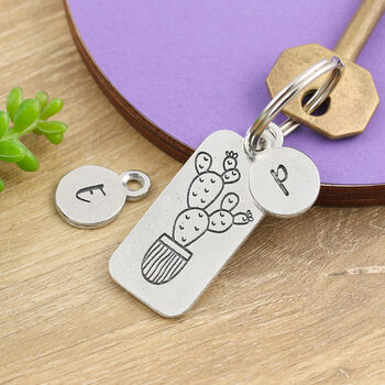 Cactus Plant New Home Gift Pewter Keyring, 5 of 8