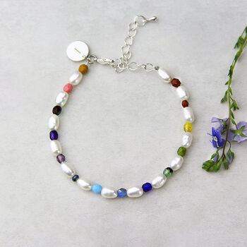 Personalised Freshwater Pearl Rainbow Bead Bracelet, 3 of 8