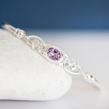 Solid Sterling Silver Celtic Amethyst Bangle, 4 of 12