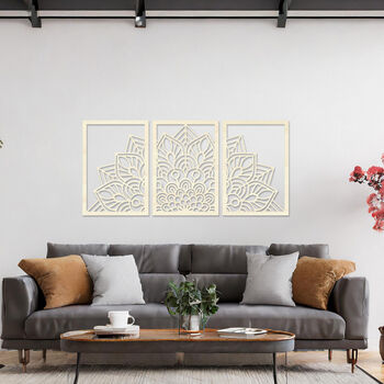 Wooden Mandala Wall Art Triptych For Modern Living Room Decor, 8 of 9