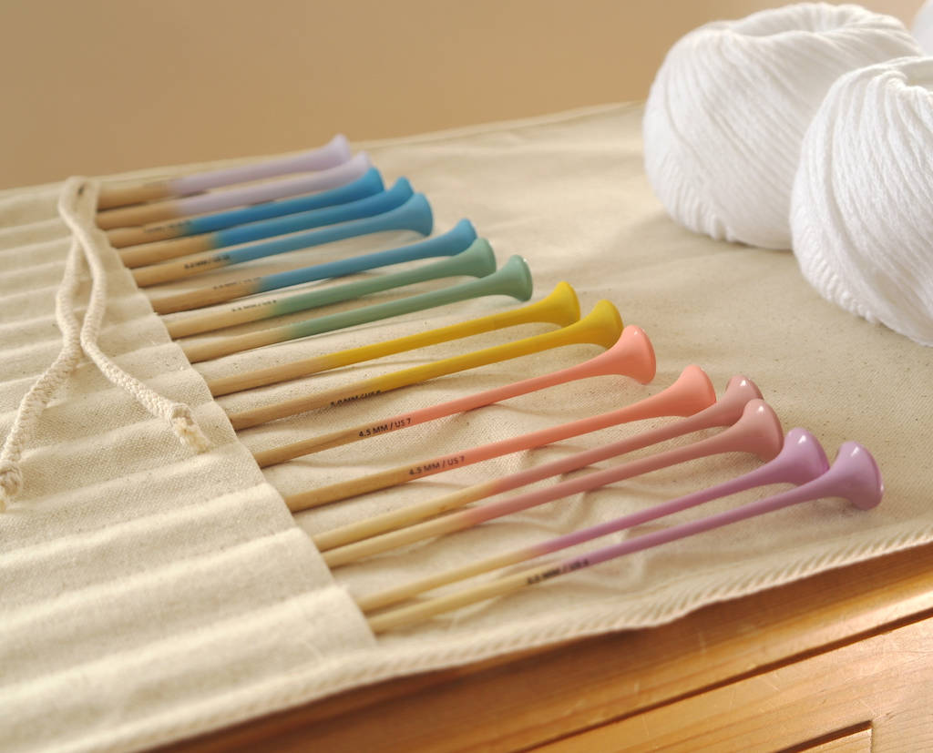 Wooden Knitting Needles Rainbow Dip Painted Set, 1 of 9