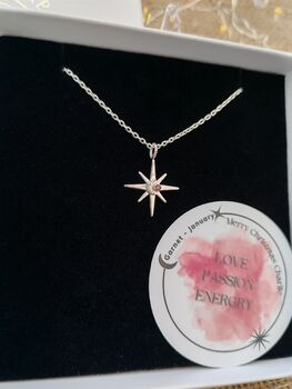 Handmade Sterling Silver North Star Birthstone Christmas Necklace: January Birthstone, 2 of 12