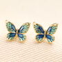 Blue And Green Butterfly Stud Earrings In Gold Plating, thumbnail 1 of 2
