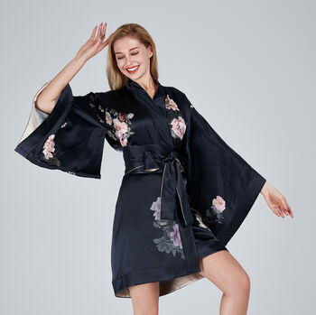 Silk Kimono Dressing Gown Fleur Japonaise Midnight Blue, 2 of 10