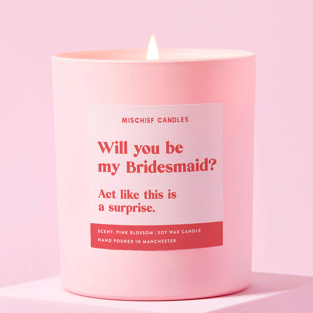 Be My Bridesmaid Proposal Gift Candle Act Surprised, 1 of 4