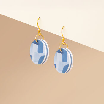 Blue Abstract Circular Earrings • Gold Plated Sterling Silver Hooks, 5 of 8