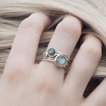 Storm Sterling Silver Stacking Rings With Labradorite, 2 of 6