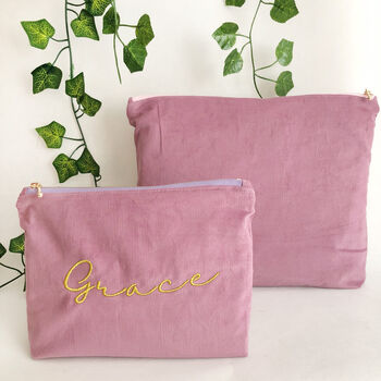 Personalised Corduroy Make Up Pouch Bags Lavender, 2 of 6