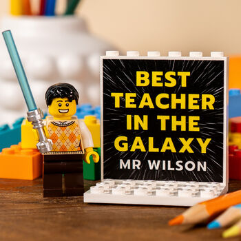 Best Teacher In The Galaxy Personalised Lego® Brick Minifig Gift, End Of Term Thank You Present For Sci Fi Fan, 2 of 12