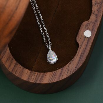 Sterling Silver 0.Eight Carat Moissanite Solitaire Pear Cut Pendant Necklace, 7 of 12