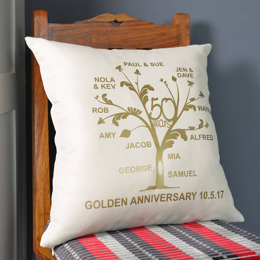 Metallic Golden Anniversary Family Tree Cushion, 1 of 12