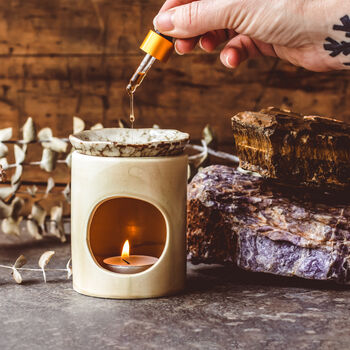 Handmade Crackled Cream Ceramic Oil Burner And Wax Melt Warmer, 2 of 5