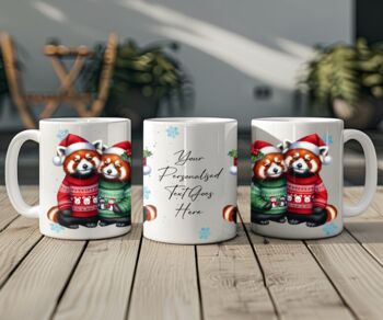 Personalised Red Panda Love Couple In Christmas Jumpers Mug, 2 of 2