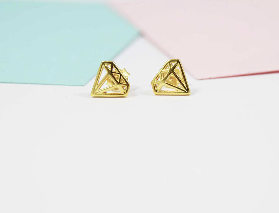 diamond shape geometric stud earrings by dainty edge jewellery