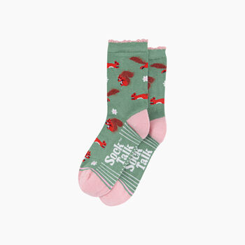 Squirrel Floral Fluffy Bamboo Socks In Green, 3 of 4
