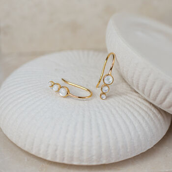 18ct Gold Plated Triple Mother Of Pearl Or Turquoise Hook Earrings, 4 of 7