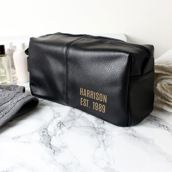 Personalised Luxury Black Leatherette Wash Bag, 3 of 6