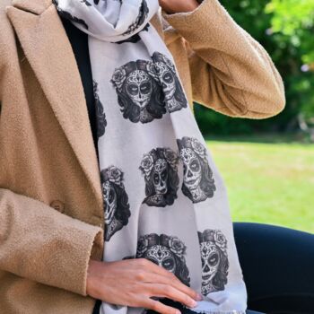 Gothic Face Halloween Print Scarf In Personalised Gift Box, 2 of 4