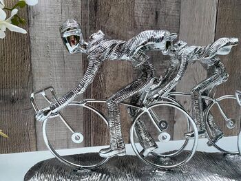 Huge 49cm Silver Cyclist Peloton Sculpture Sleek Cycling Ornament, 7 of 10