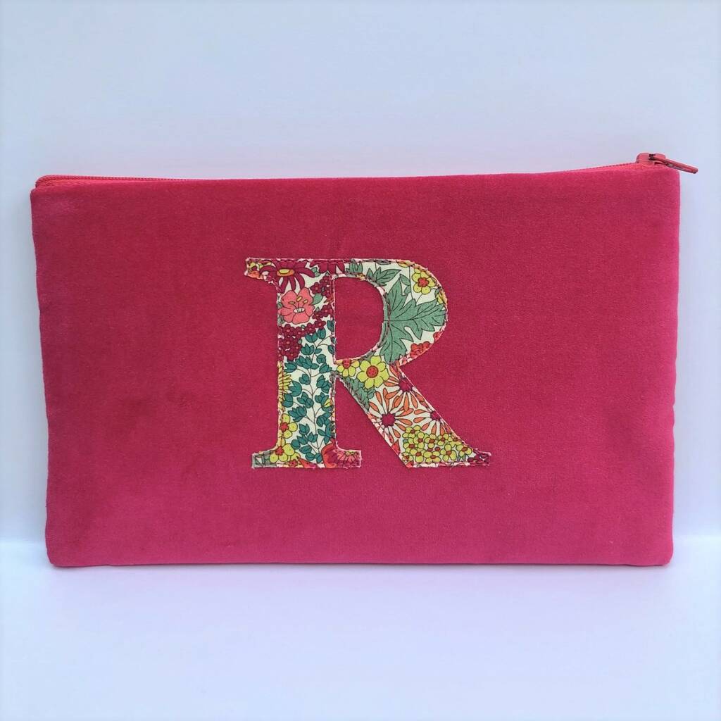 Liberty Print And Cerise Velvet Initial Make Up Bag By Gemima London