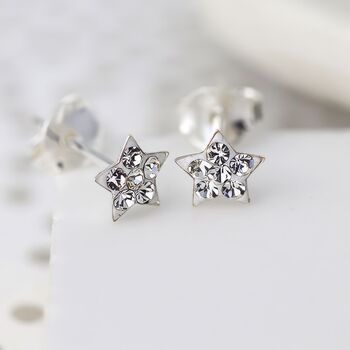 Sterling Silver Twinkling Cz Star Stud Earrings, 4 of 11