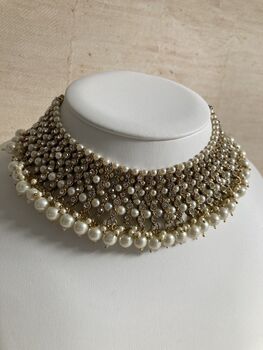 Indian Silver White Pearl Choker Set, 3 of 7