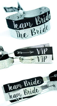 Team Bride Silver And Black Hen Party Wristbands, 7 of 9