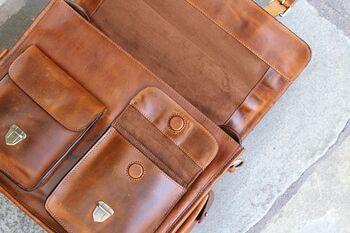 Top Grain Leather Briefcase Laptop Bag Mens, 6 of 12