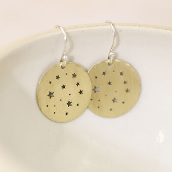 Sterling Silver And Brass Cut Out Star Disc Earrings, 2 of 5