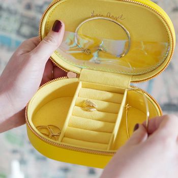 Personalised Oval Travel Jewellery Box In Yellow, 2 of 3