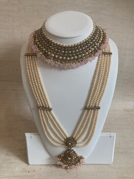 Indian Antique Pink Gold Plated Pearl Set, 4 of 11