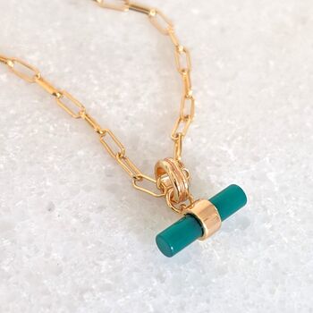 The T Bar Green Onyx Necklace, Gold Plated, 3 of 9