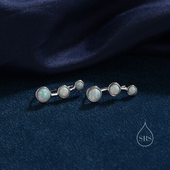 Sterling Silver White Opal Trio Crawler Earrings, 2 of 8