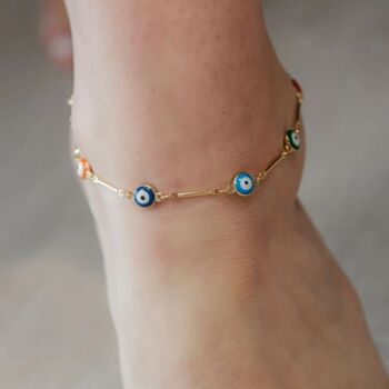 Multicolor Evil Eye Turkish Greek Protection Nazaria Anklet, 2 of 4