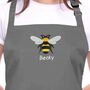 Personalised Embroidered Bee Apron In Grey, thumbnail 2 of 5