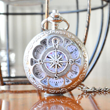 Personalised Silver Plated Pocket Watch Compass Design, 2 of 4