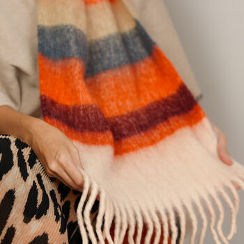 Personalised Chunky Coral Red Striped Scarf, 2 of 12