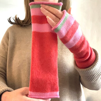 Pure Cashmere Striped Wrist Warmers, 3 of 5