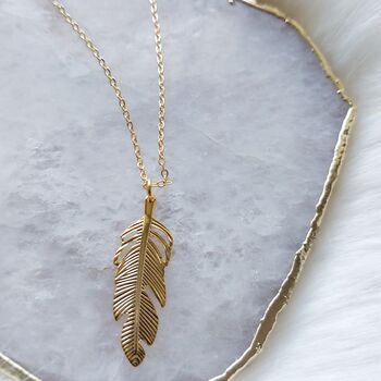 Gold Plated Feather Necklace Gift For Her By MADISON HONEY JEWELLERY