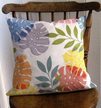 Hand Painted Monstera Leaves Cushion, 4 of 4