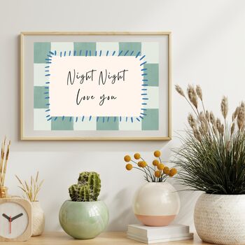 A4 Modern, Art Print, Night Night, Love You, Green Checkerboard, 2 of 5